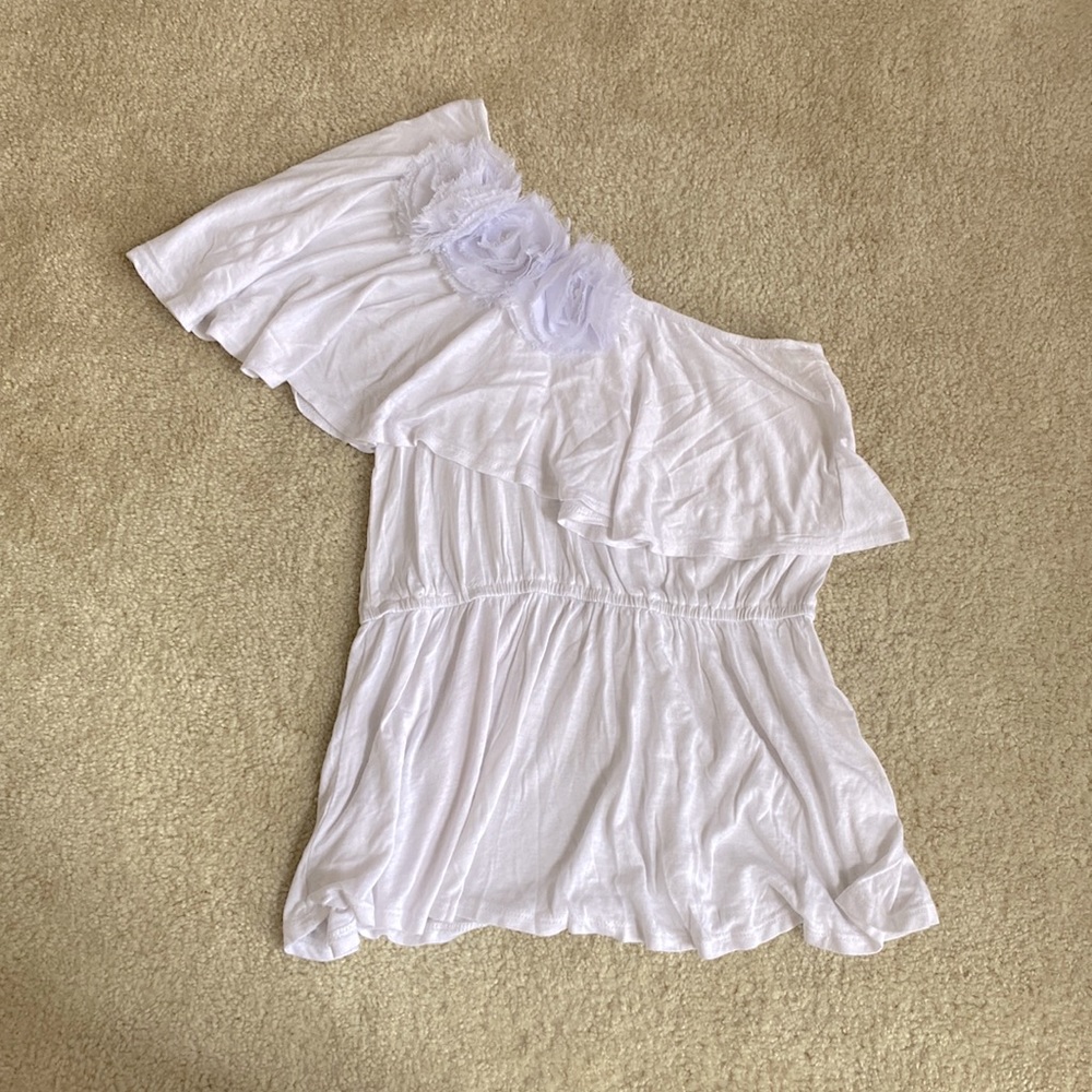 One Shoulder White Floral Top